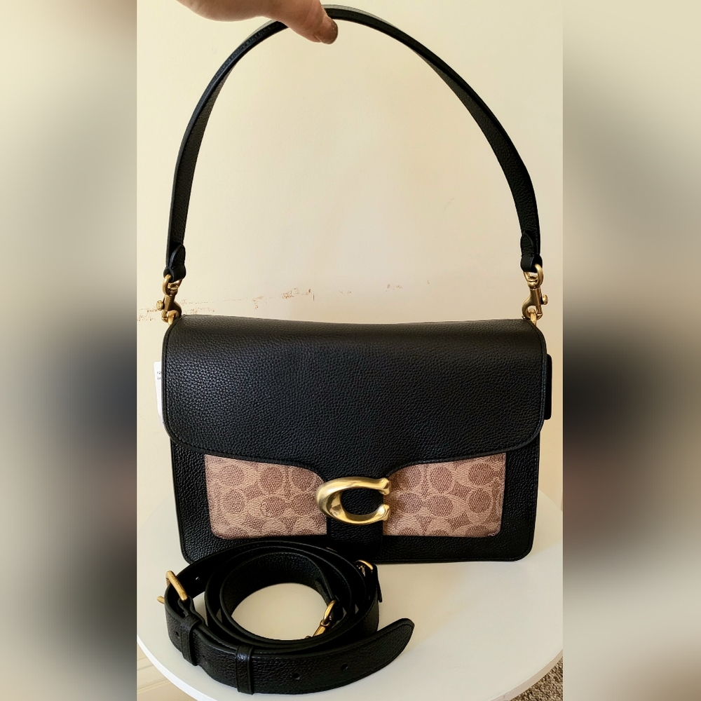 Coach Signature Mixed Leather Tabby Crossbody/Shoulder Bag Tan Black 79594 B4NQ6